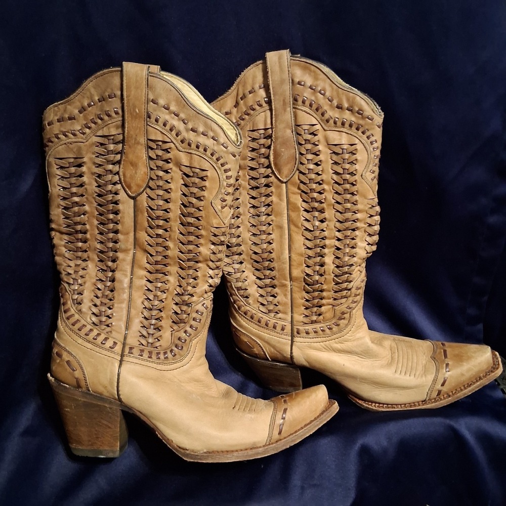 Corral Cowgirl Western Women's Braided Boots With Sparkle Sand 10 M EUC...